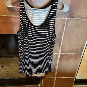 a.n.a Black and White Striped Tank Top